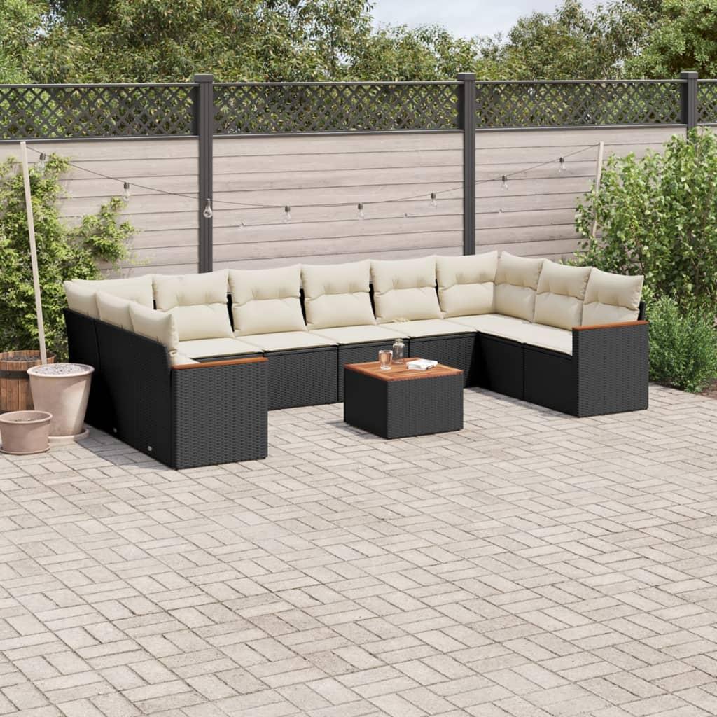 Sofasæt til haven 11 dele med hynder polyrattan sort billede