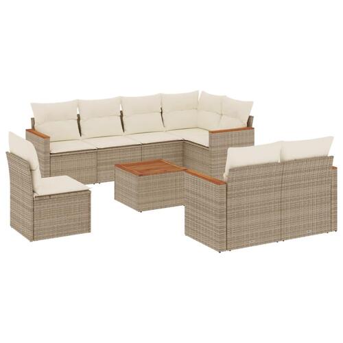 Sofasæt til haven 9 dele med hynder polyrattan beige