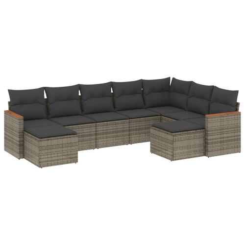 Sofasæt til haven 9 dele med hynder polyrattan grå