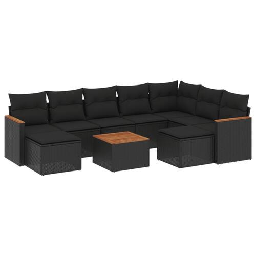 Sofasæt til haven 10 dele med hynder polyrattan sort