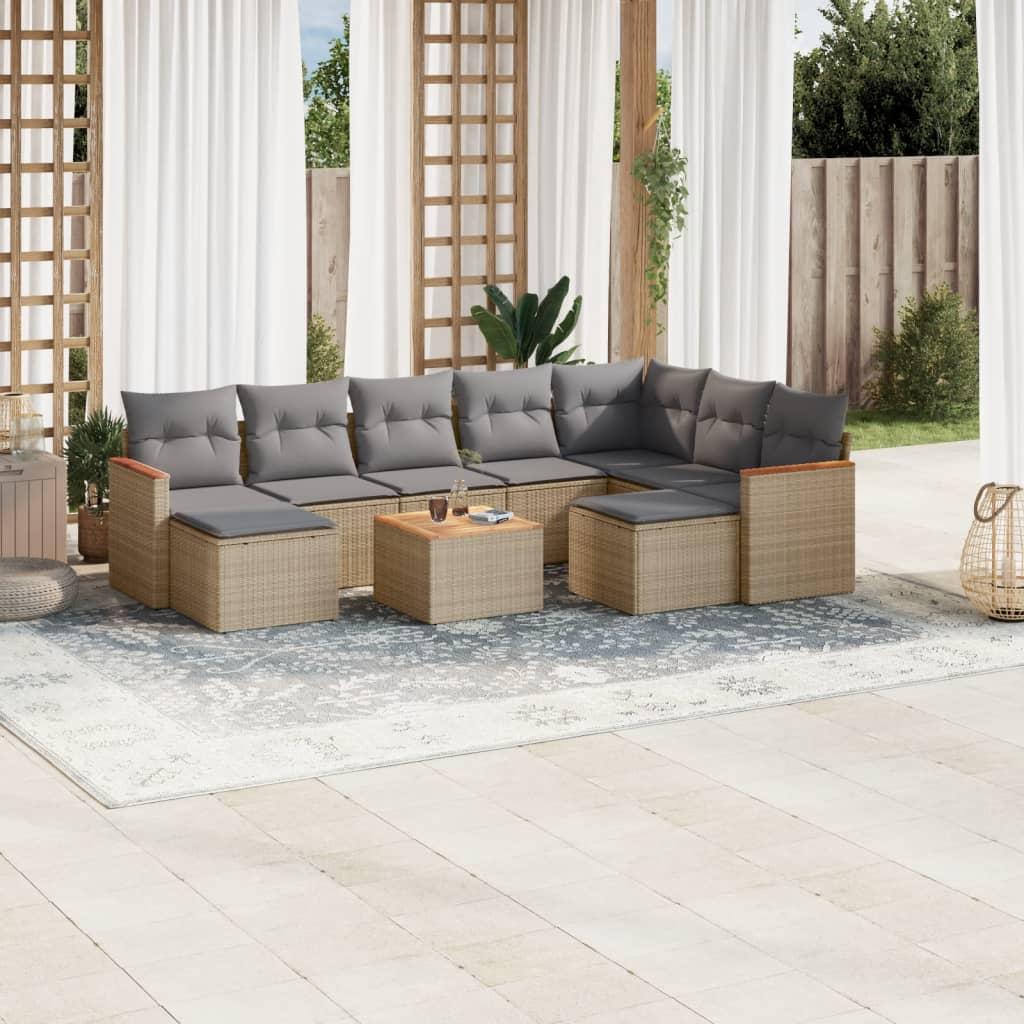 Sofasæt til haven 10 dele med hynder polyrattan beige