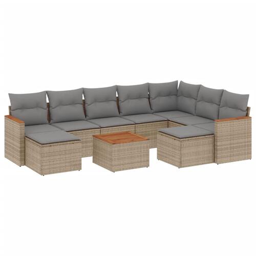Sofasæt til haven 10 dele med hynder polyrattan beige