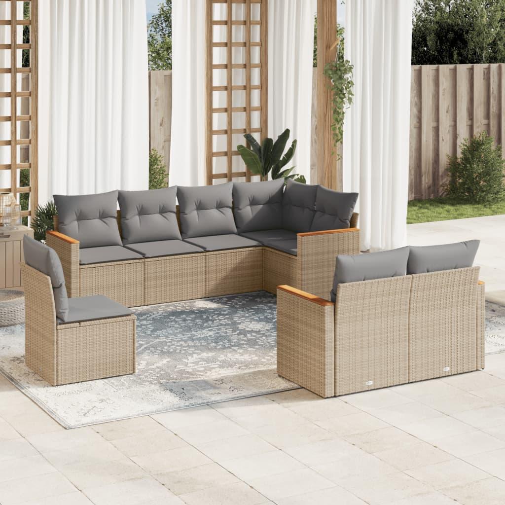 Sofasæt til haven 8 dele med hynder polyrattan beige