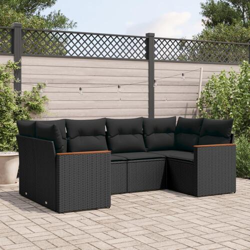 Sofasæt til haven 6 dele med hynder polyrattan sort