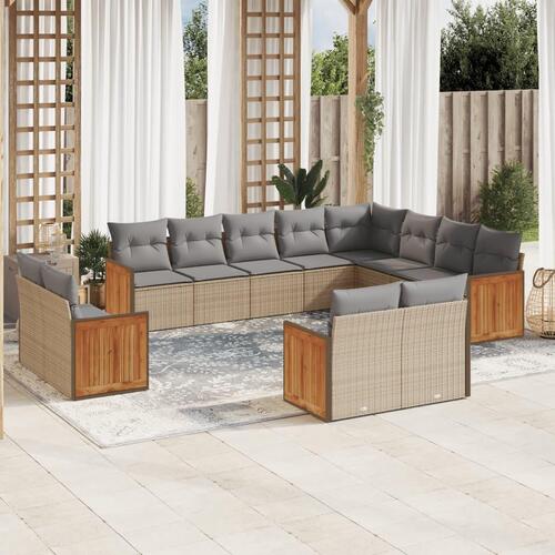 Sofasæt til haven 12 dele med hynder polyrattan beige