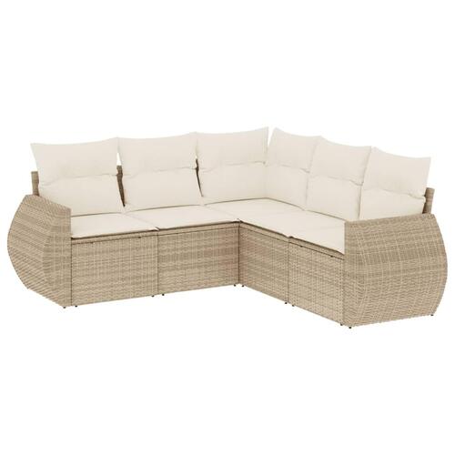 Sofasæt til haven 5 dele med hynder polyrattan beige