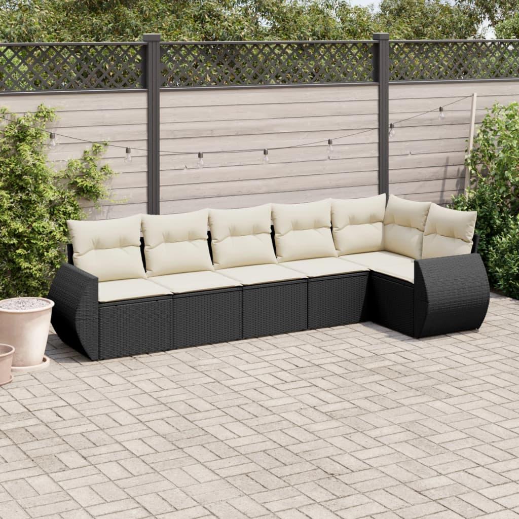 Sofasæt til haven i polyrattan - 6 dele med hynder, sort/creme billede