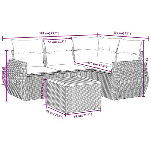 Sofasæt til haven 5 dele med hynder polyrattan sort