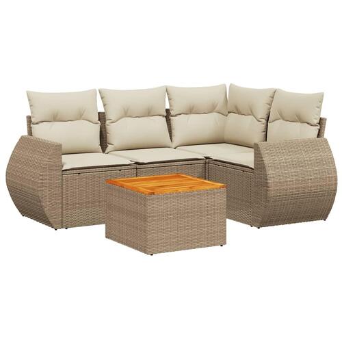 Sofasæt til haven 5 dele med hynder polyrattan beige