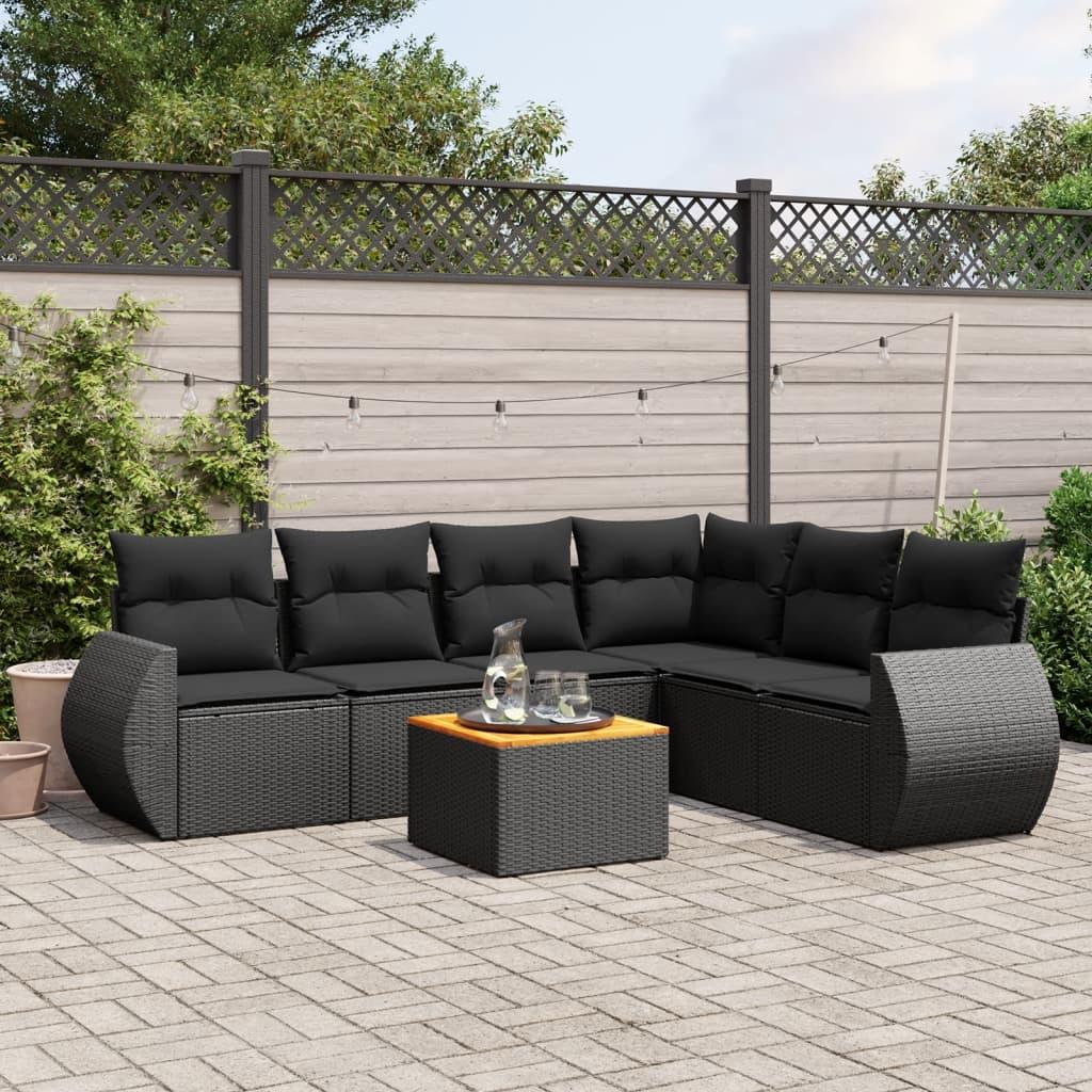 Sofasæt til haven 7 dele med hynder polyrattan sort billede