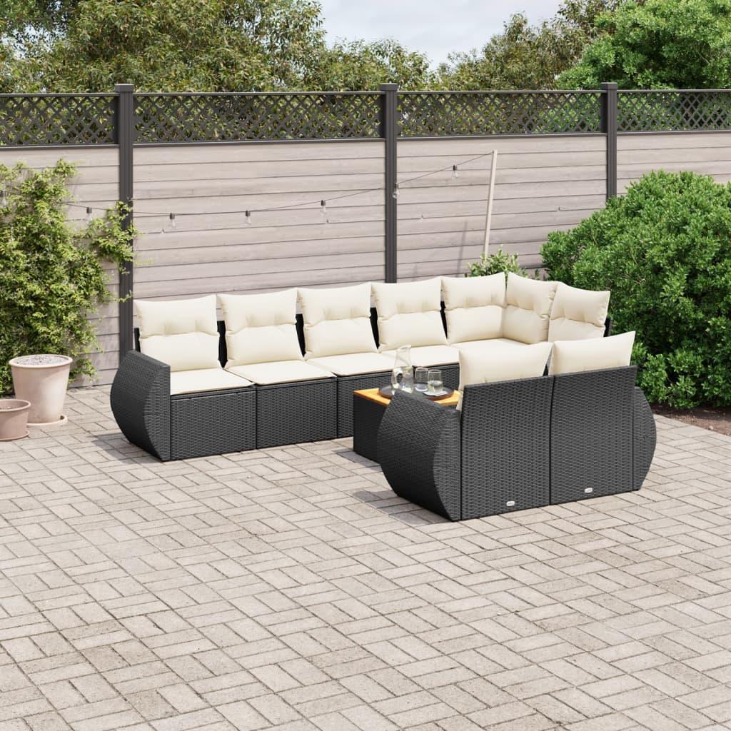 Havesofasæt 9 dele med hynder i polyrattan - sort billede