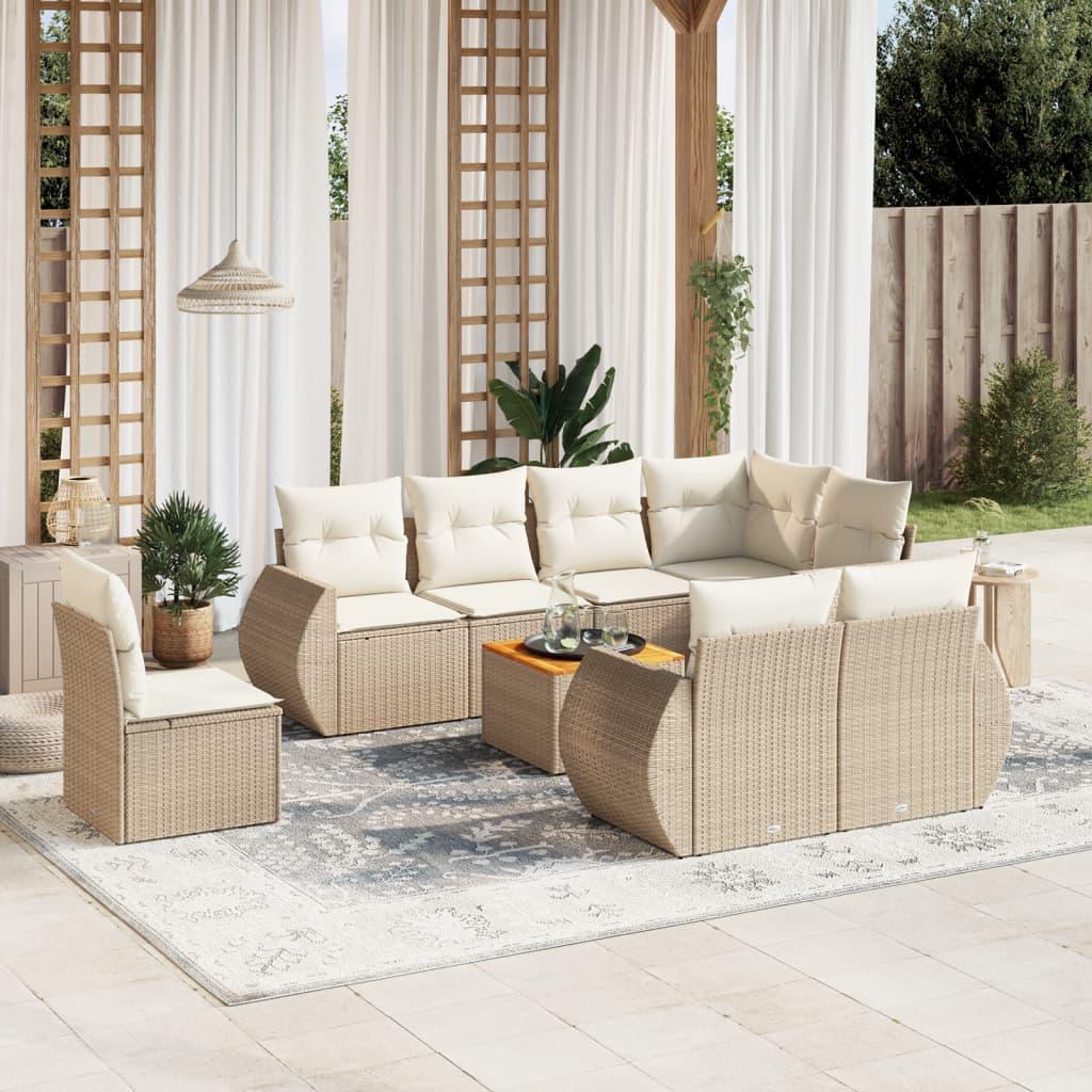 Sofasæt til haven 9 dele med hynder polyrattan beige billede