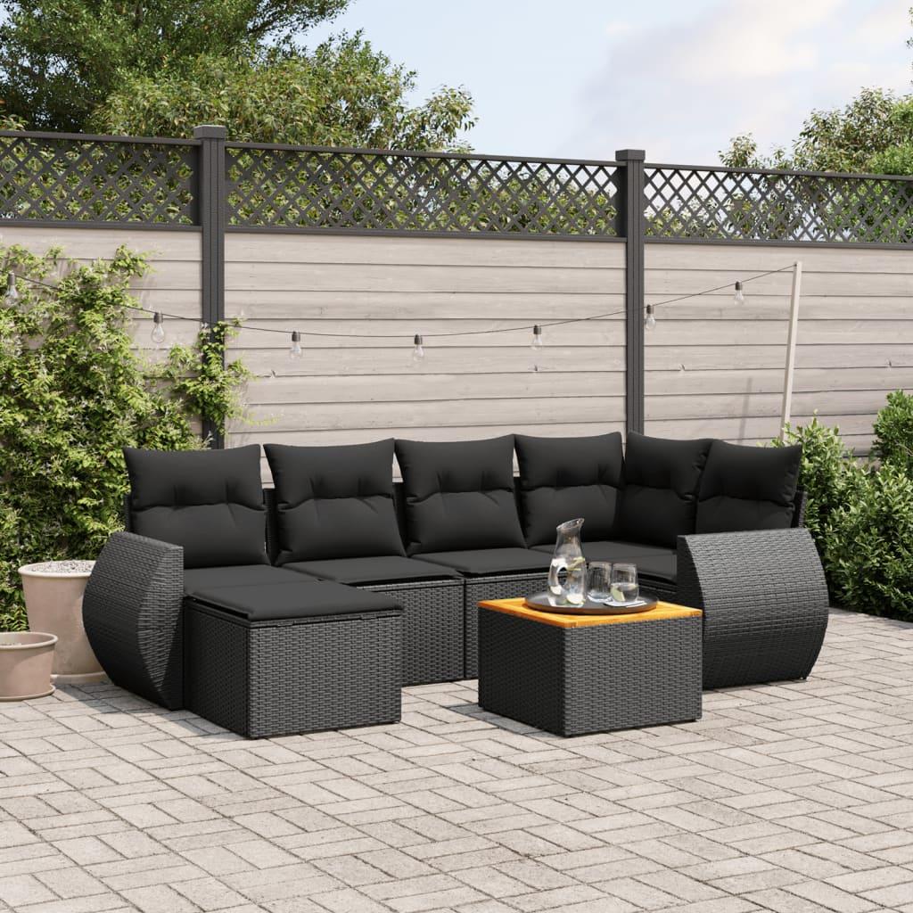 Sofasæt til haven 7 dele med hynder polyrattan sort billede