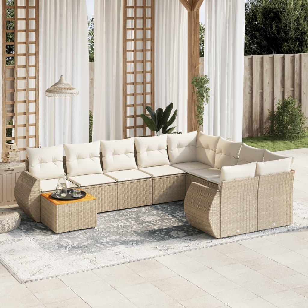 Sofasæt til haven 10 dele med hynder polyrattan beige billede