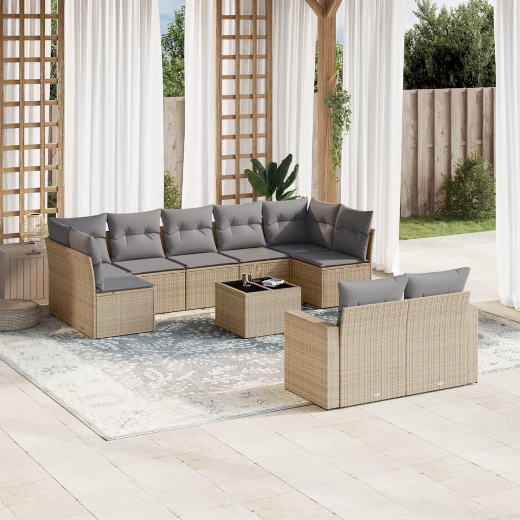 Sofasæt til haven i polyrattan - 10 dele med hynder, beige