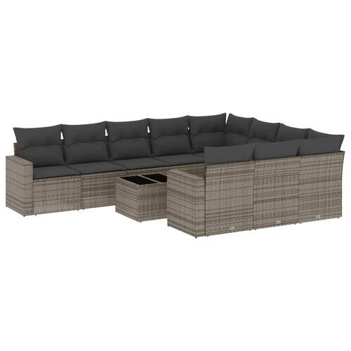 Loungesæt til haven 11 dele med hynder polyrattan grå