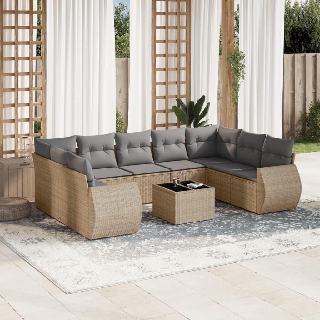 Sofasæt til haven 10 dele med hynder polyrattan beige billede