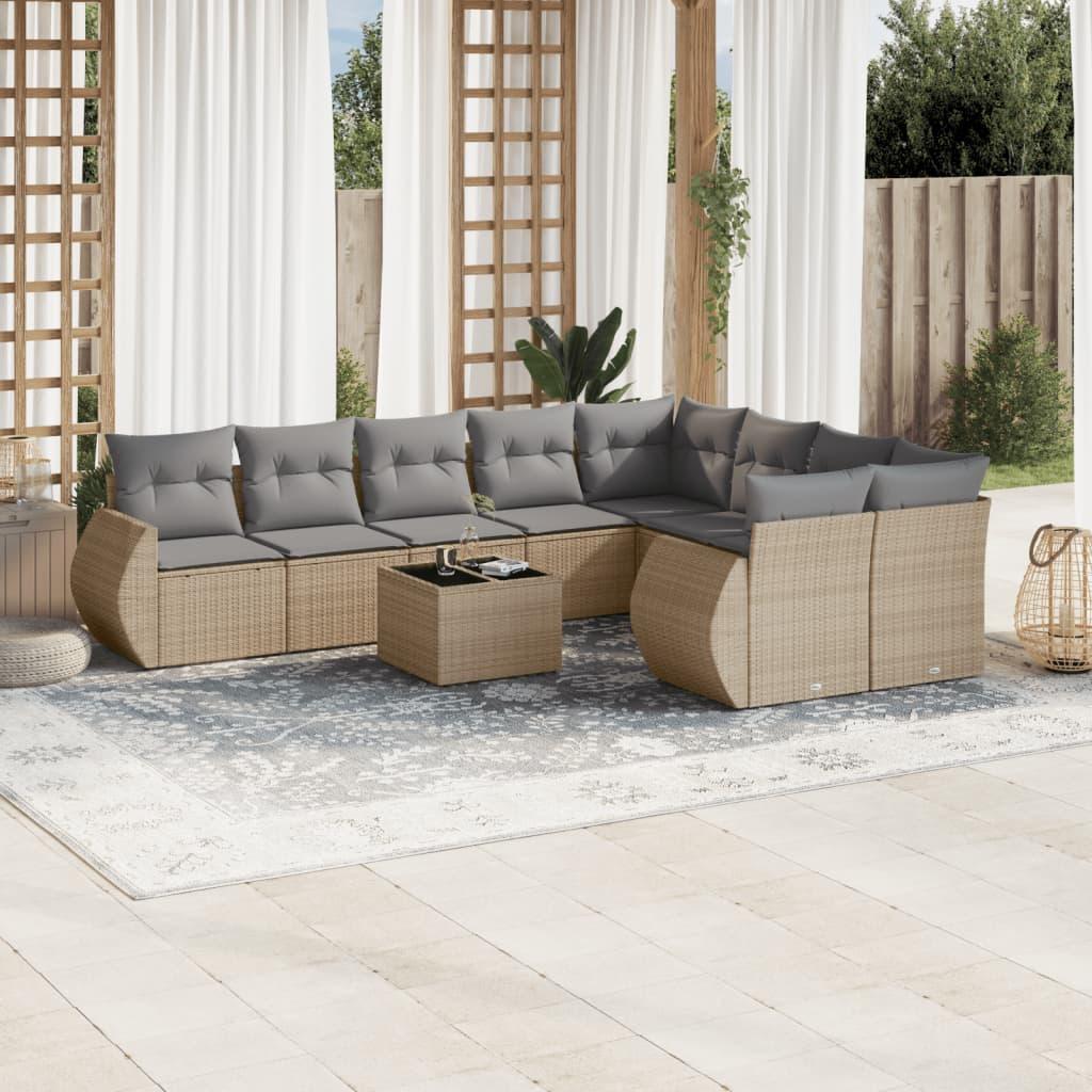 Havesofasæt i polyrattan, 10 dele med hynder - beige billede