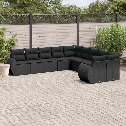 Sofasæt til haven 10 dele med hynder polyrattan sort