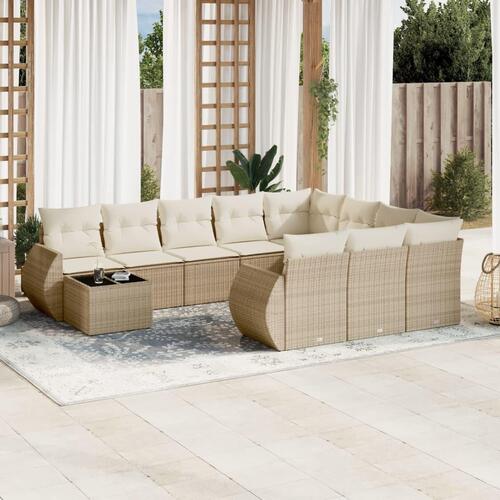 Sofasæt til haven 11 dele med hynder polyrattan beige