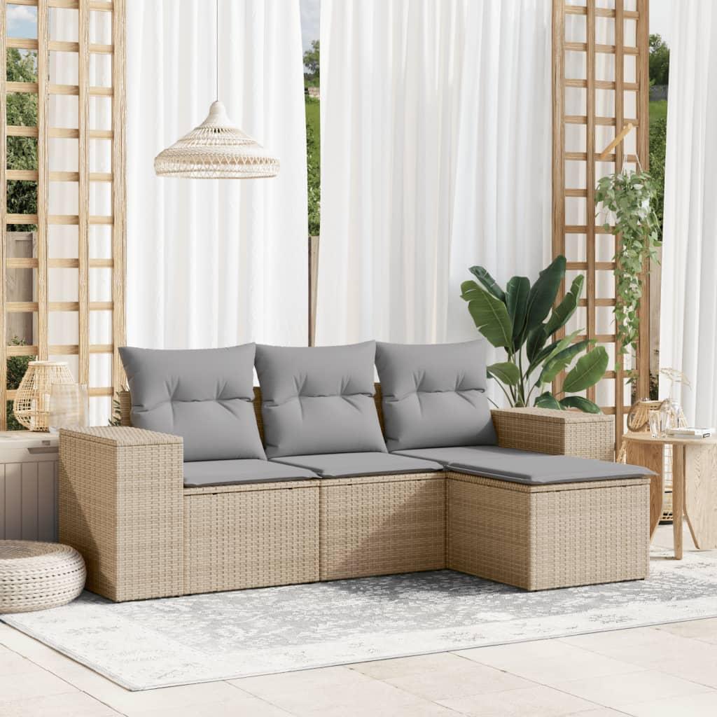 Sofasæt Til Haven 5 Dele Med Hynder Polyrattan - beige og grå / Uden bord