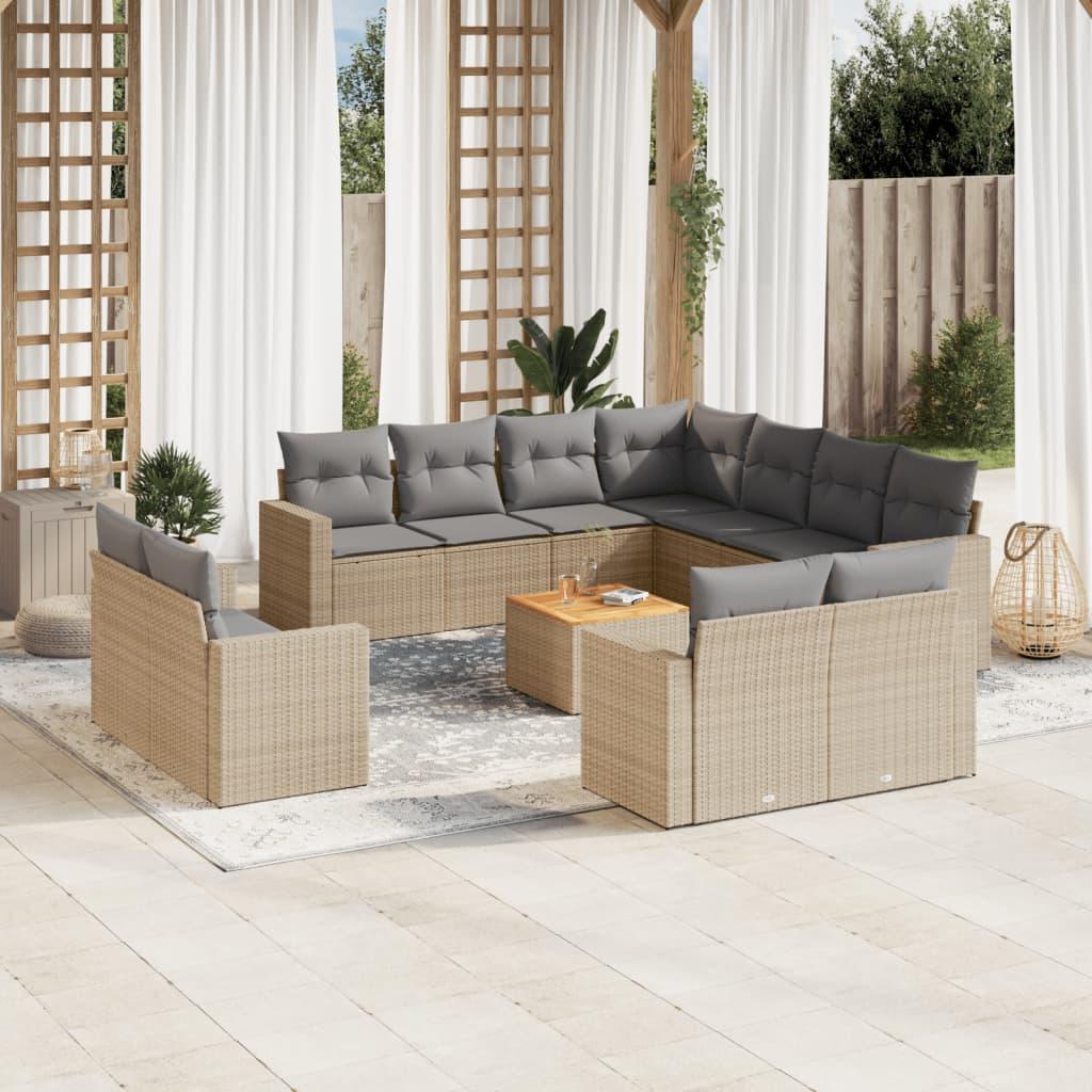 Sofasæt til haven 12 dele med hynder polyrattan beige billede