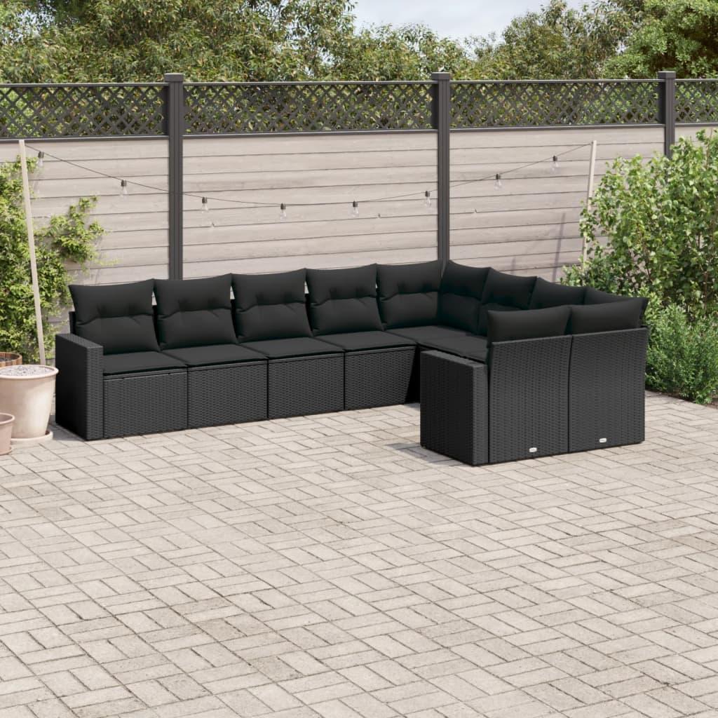 Sofasæt til haven 9 dele med hynder polyrattan sort