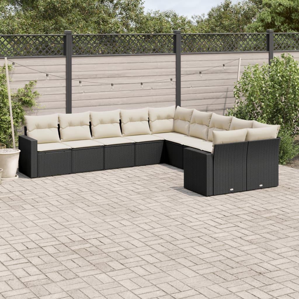 Havesofasæt i polyrattan - 10 dele med hynder, sort billede