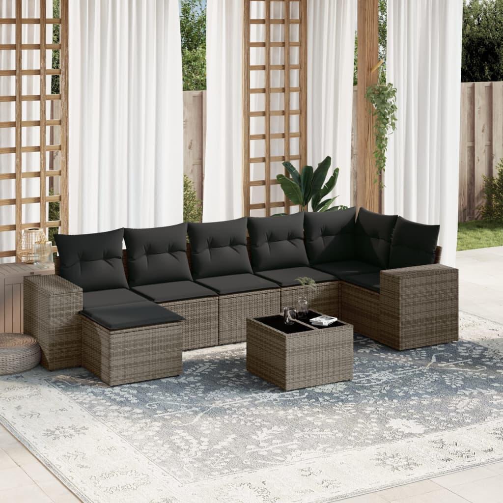 Sofasæt til haven 8 dele med hynder polyrattan grå billede