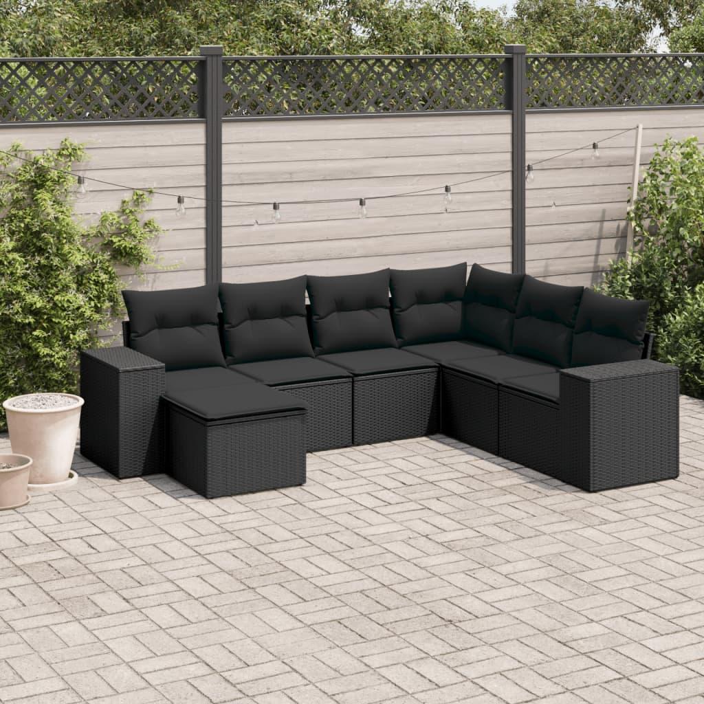 Sofasæt til haven 7 dele med hynder polyrattan sort billede