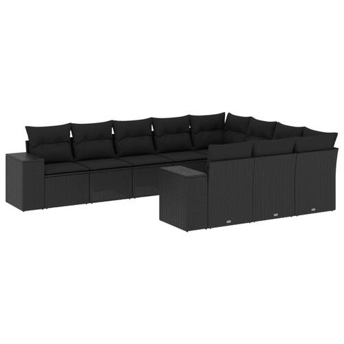 Sofasæt til haven 10 dele med hynder polyrattan sort