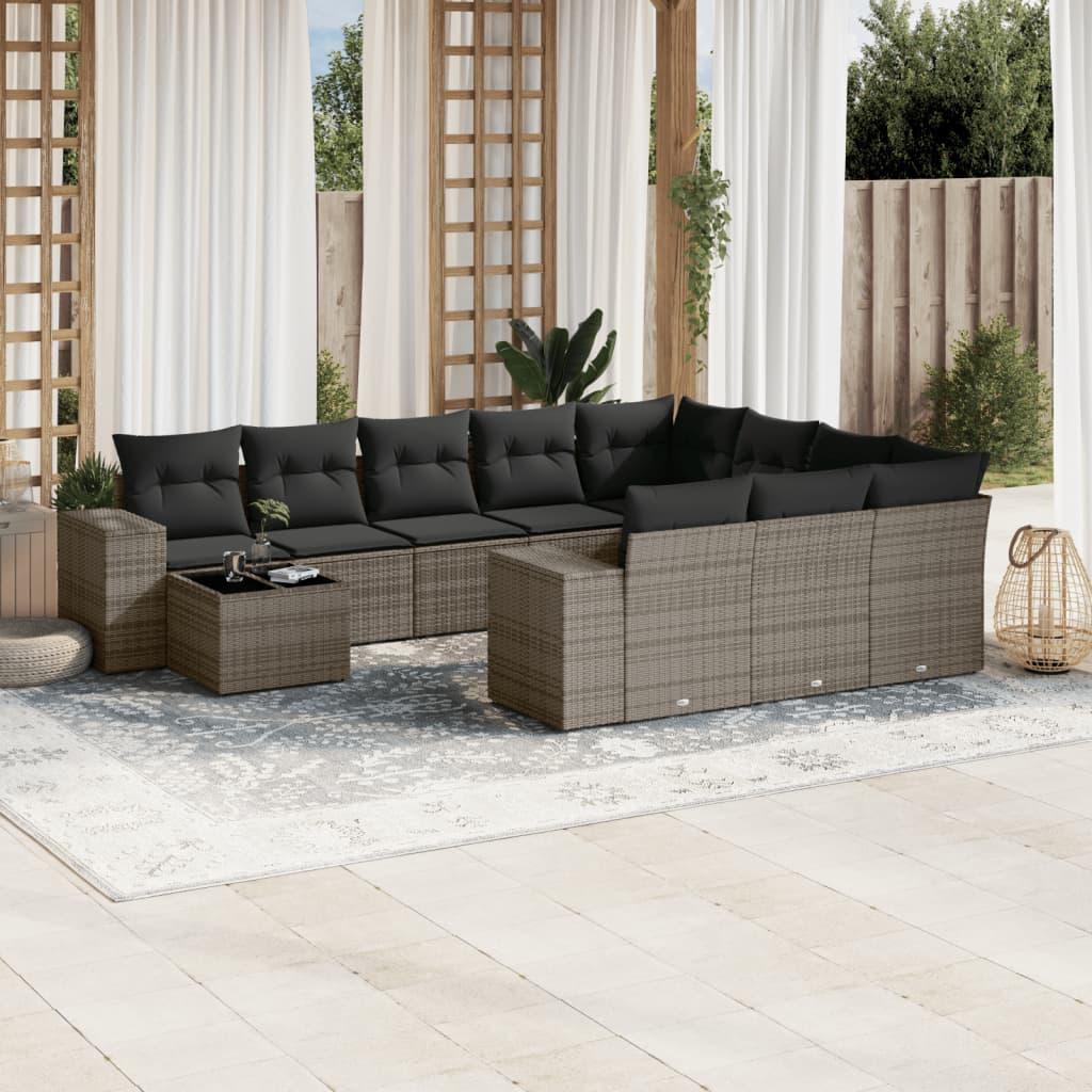 Loungesæt til haven 11 dele med hynder polyrattan grå