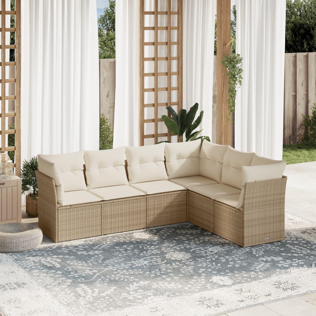Sofasæt til haven 6 dele med hynder polyrattan beige