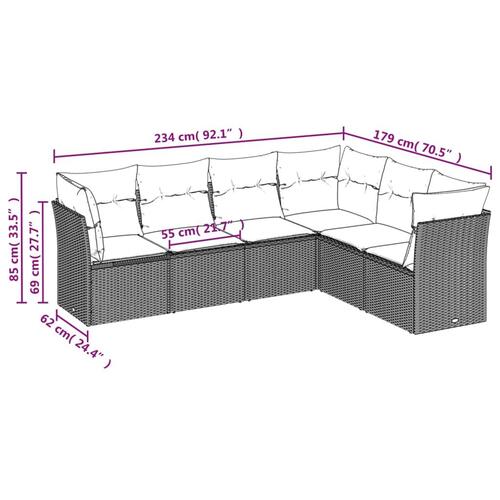 Sofasæt til haven 6 dele med hynder polyrattan beige