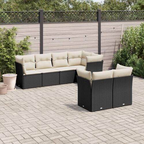 Sofasæt til haven 7 dele med hynder polyrattan sort