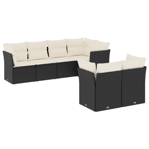 Sofasæt til haven 7 dele med hynder polyrattan sort