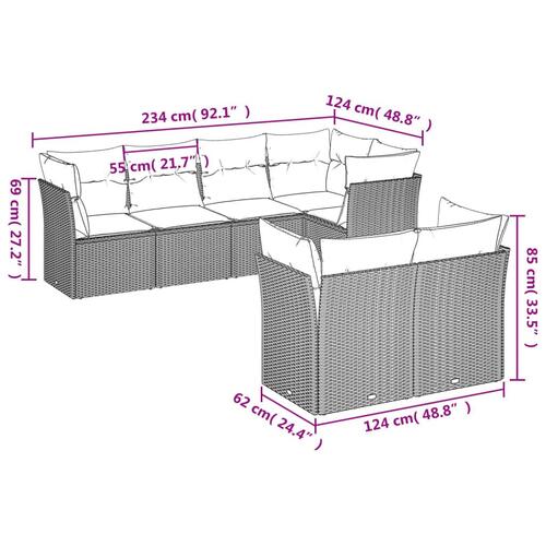 Sofasæt til haven 7 dele med hynder polyrattan sort