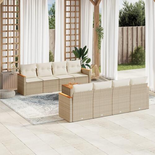 Sofasæt til haven 9 dele med hynder polyrattan beige