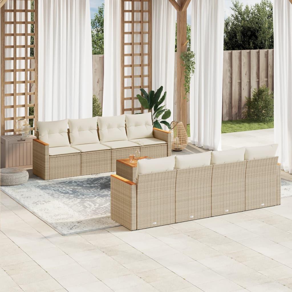 Sofasæt til haven 9 dele med hynder polyrattan beige