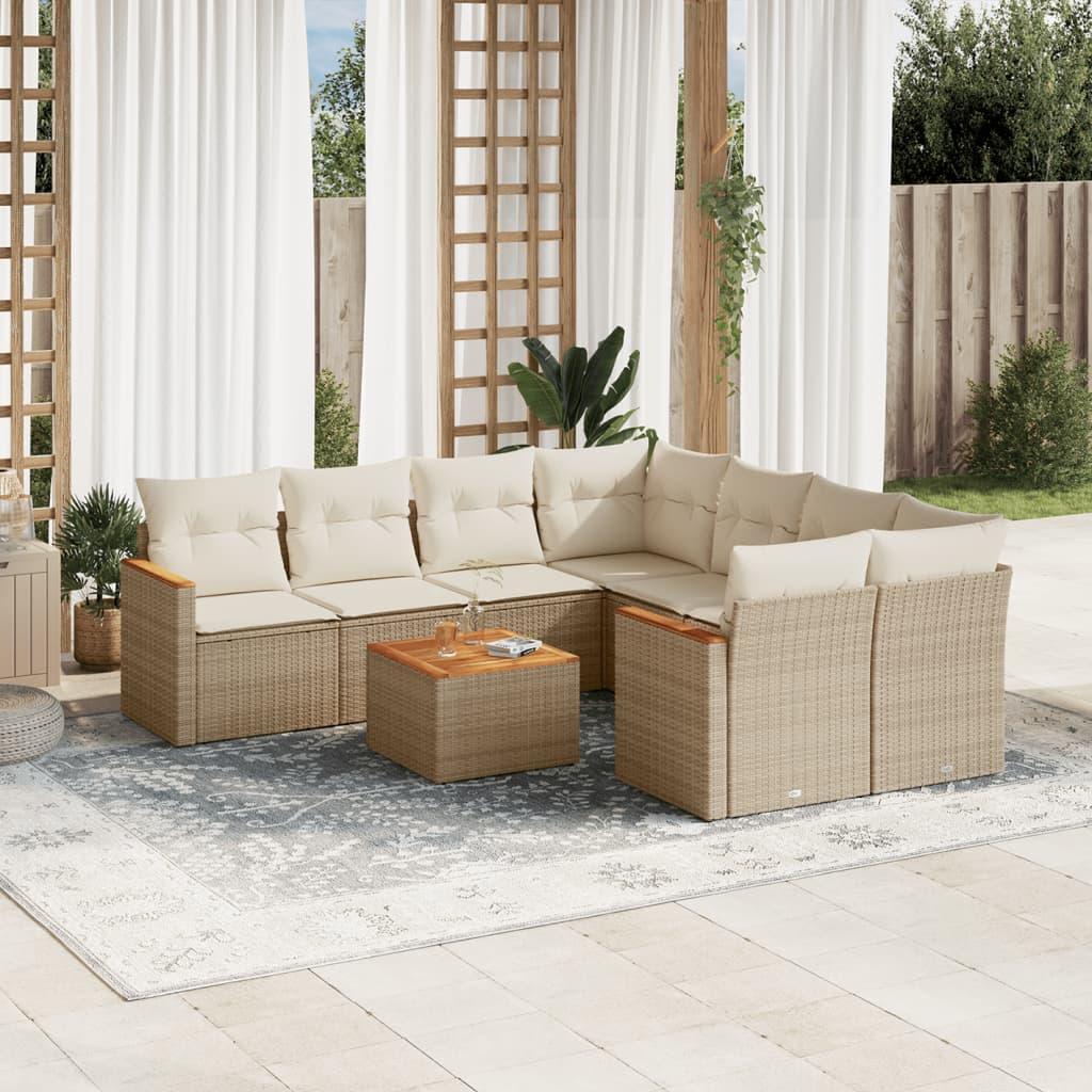 Sofasæt til haven 9 dele med hynder polyrattan beige