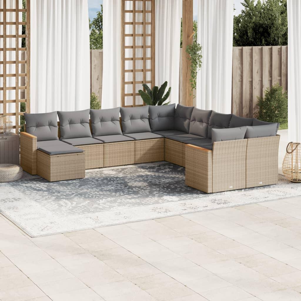 Sofasæt til haven 11 dele med hynder polyrattan beige