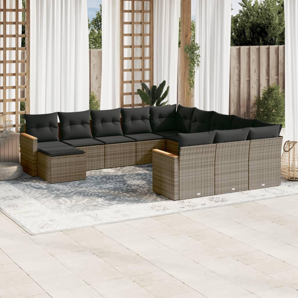 Sofasæt til haven 12 dele med hynder polyrattan grå