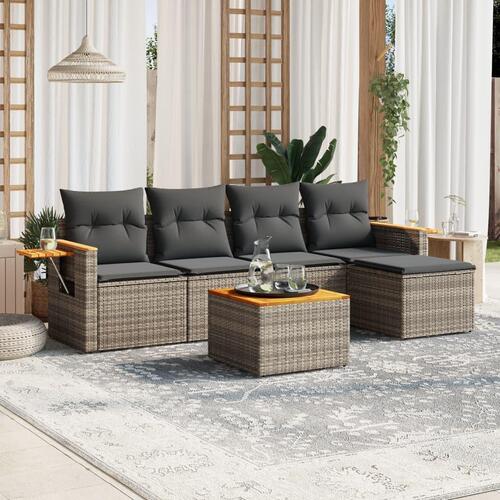 Sofasæt til haven 6 dele med hynder polyrattan grå