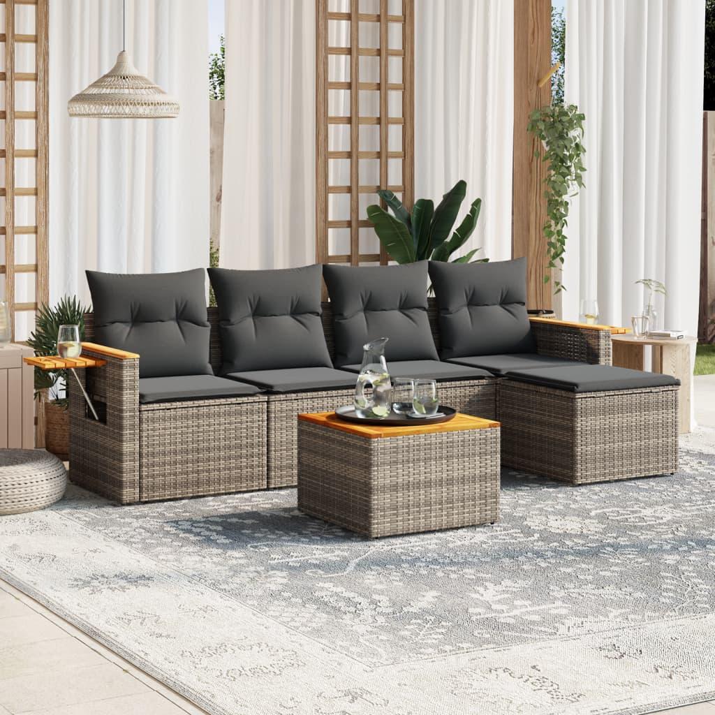 Sofasæt til haven 6 dele med hynder polyrattan grå