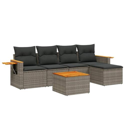 Sofasæt til haven 6 dele med hynder polyrattan grå