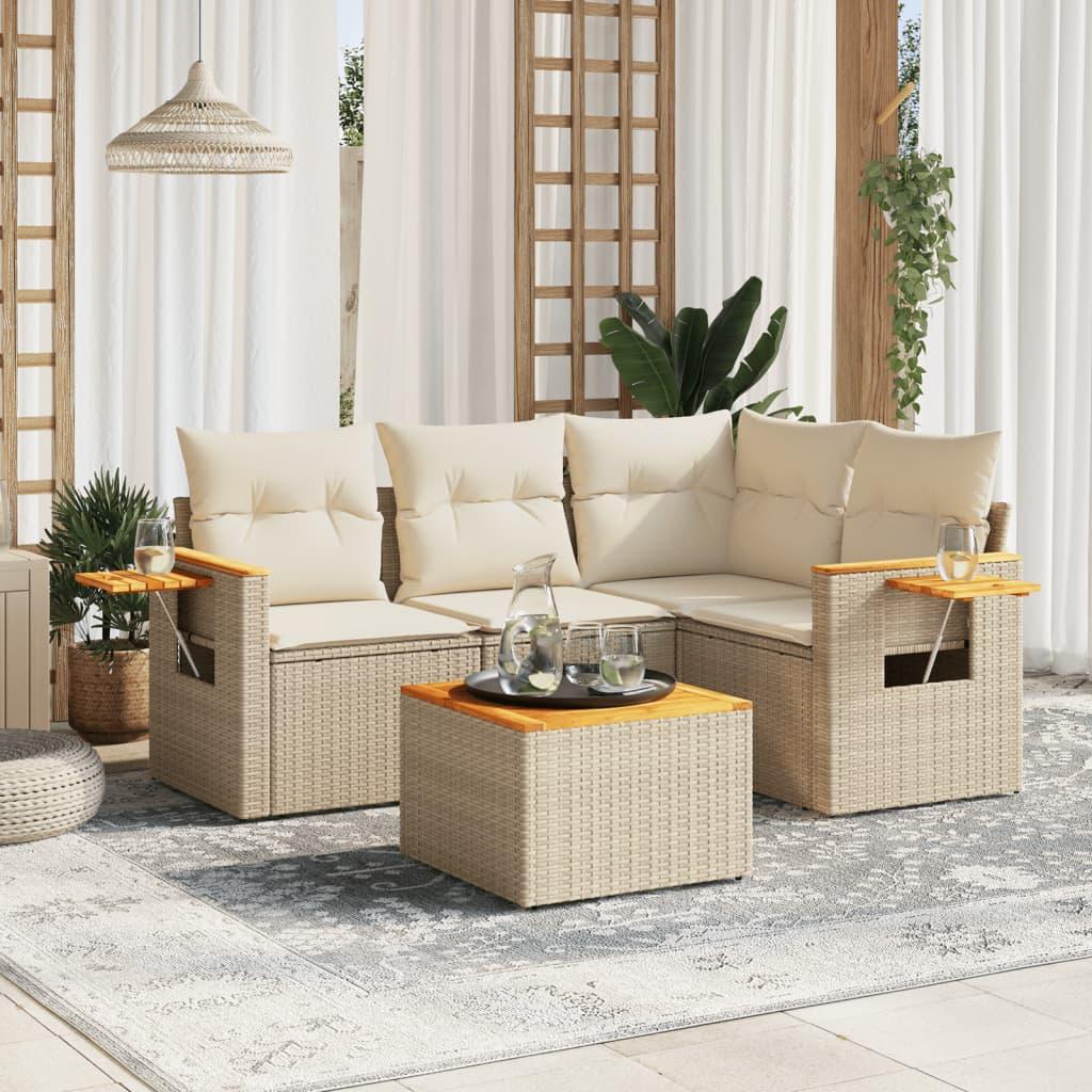 Sofasæt til haven 5 dele med hynder polyrattan beige