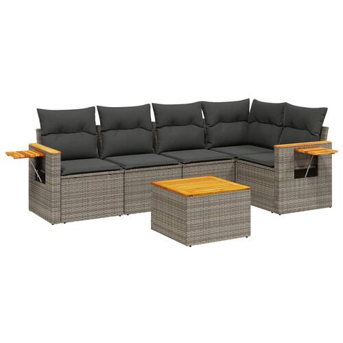 Sofasæt til haven 6 dele med hynder polyrattan grå