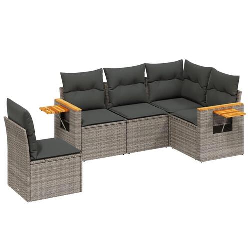 Sofasæt 5 dele med hynder polyrattan grå