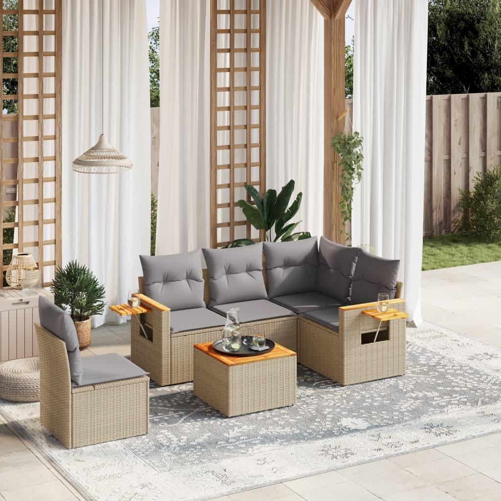 Sofasæt til haven 6 dele med hynder polyrattan beige
