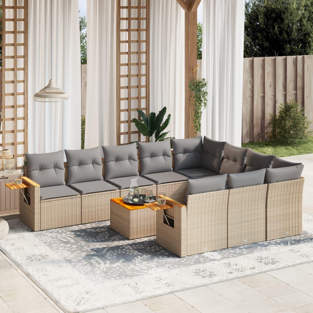 Sofasæt til haven 11 dele med hynder polyrattan beige